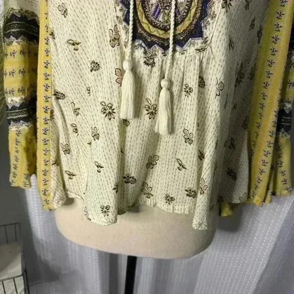 Free People But I Like It Women’s XS Ivory Embroidered Crop Tunic 3/4 Sleeve Top - Picture 4 of 12